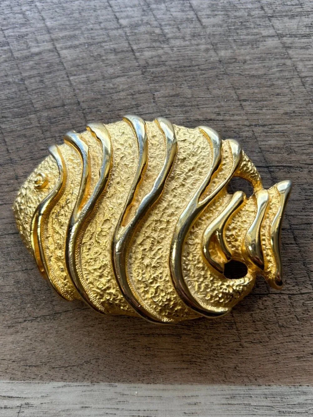 Vintage Paquette Gold-Tone Fish Belt Buckle Textured Statement 80s